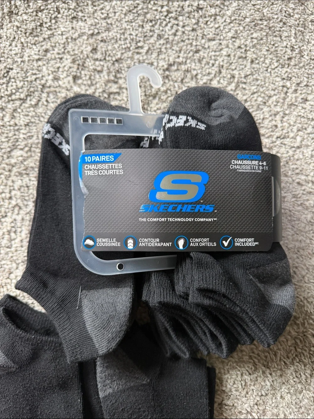 Skechers Boy’s No-Show Athletic Socks in Black and Charcoal